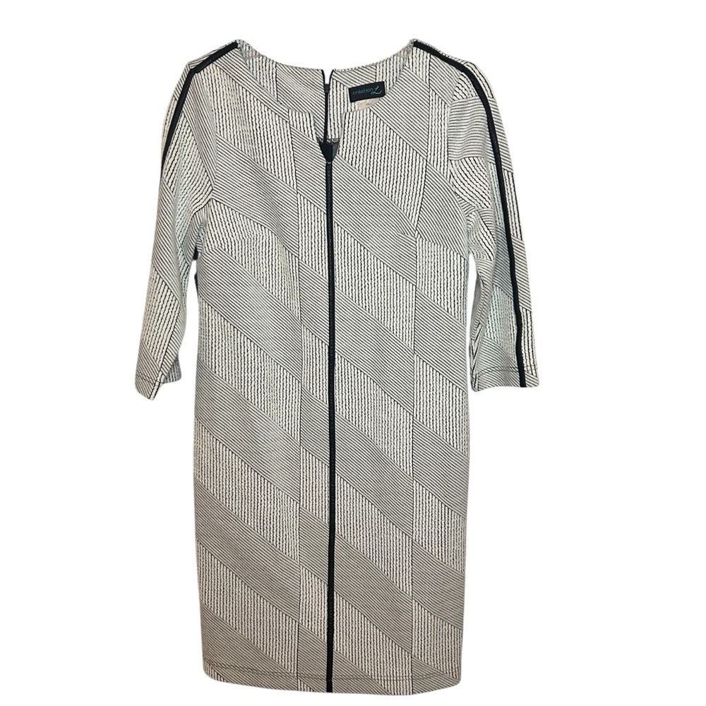 Creation L Black White Geometric Sheath Dress Zip Front Size 4 Career
